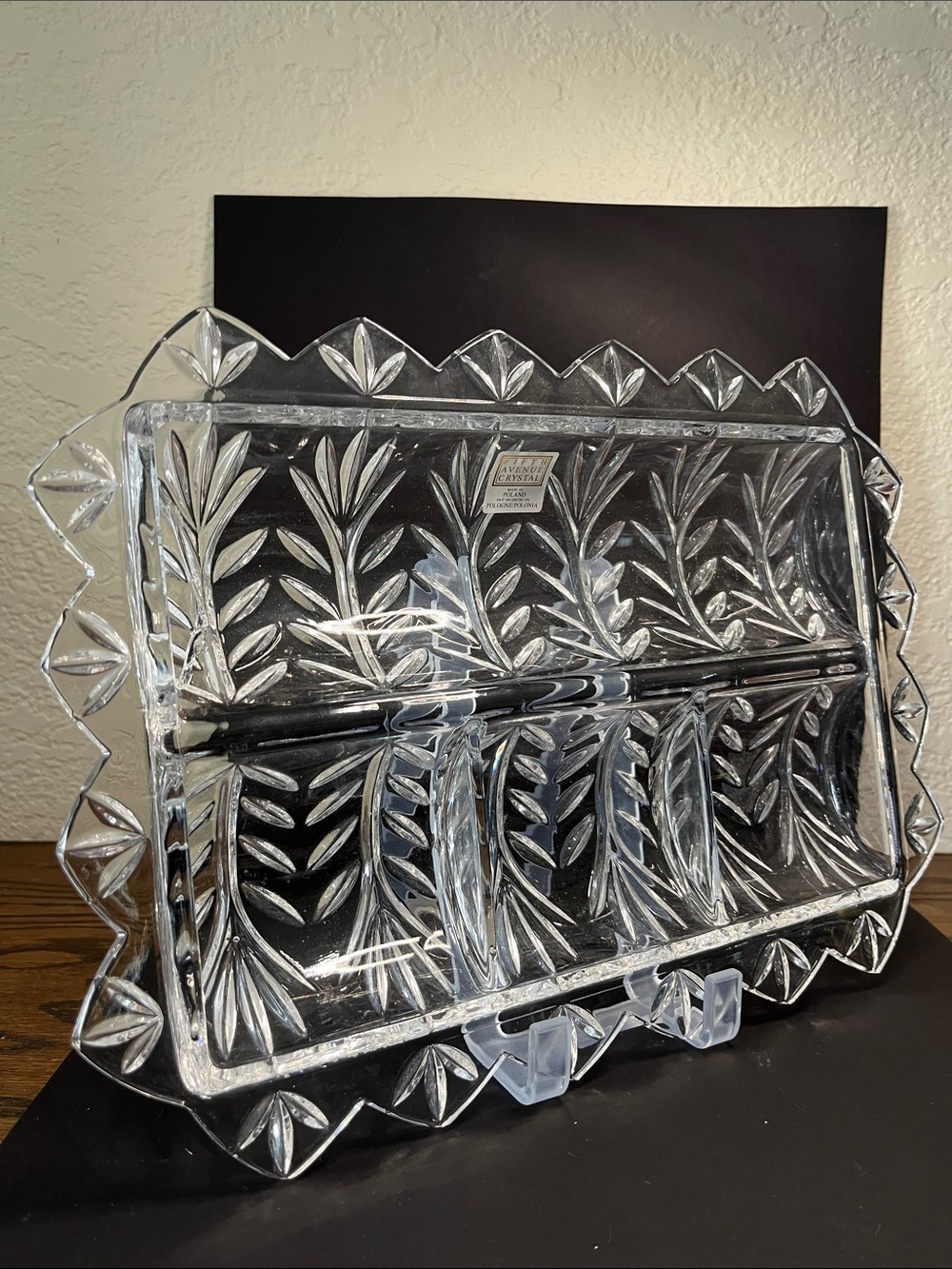 Fifth Avenue Crystal Poland Divided Serving Tray Leaf Vine Pattern